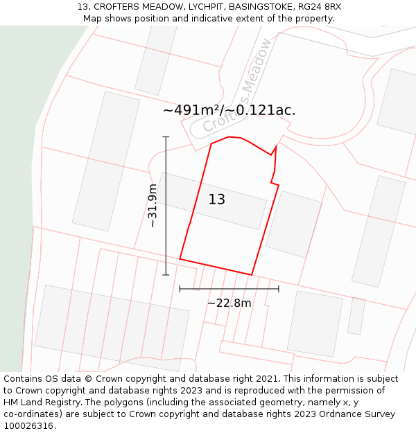 13, CROFTERS MEADOW, LYCHPIT, BASINGSTOKE, RG24 8RX: Plot and title map