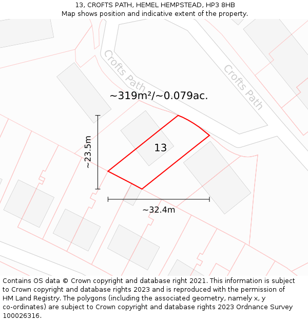 13, CROFTS PATH, HEMEL HEMPSTEAD, HP3 8HB: Plot and title map