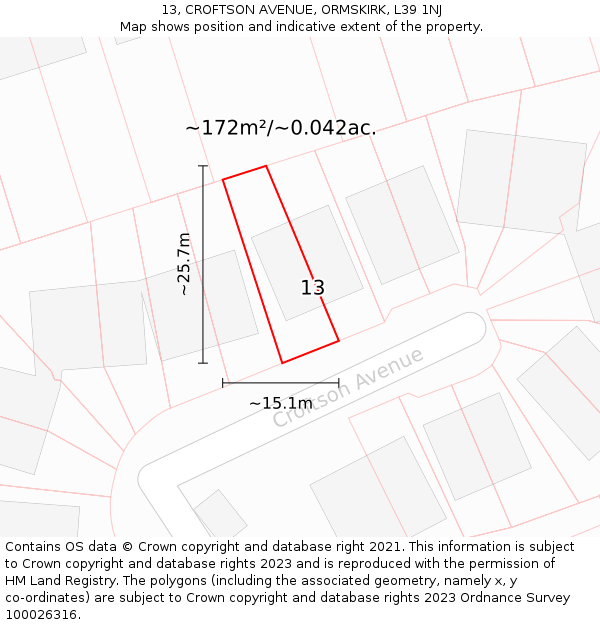 13, CROFTSON AVENUE, ORMSKIRK, L39 1NJ: Plot and title map