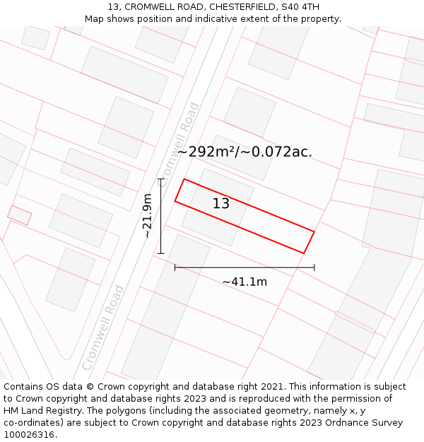 13, CROMWELL ROAD, CHESTERFIELD, S40 4TH: Plot and title map