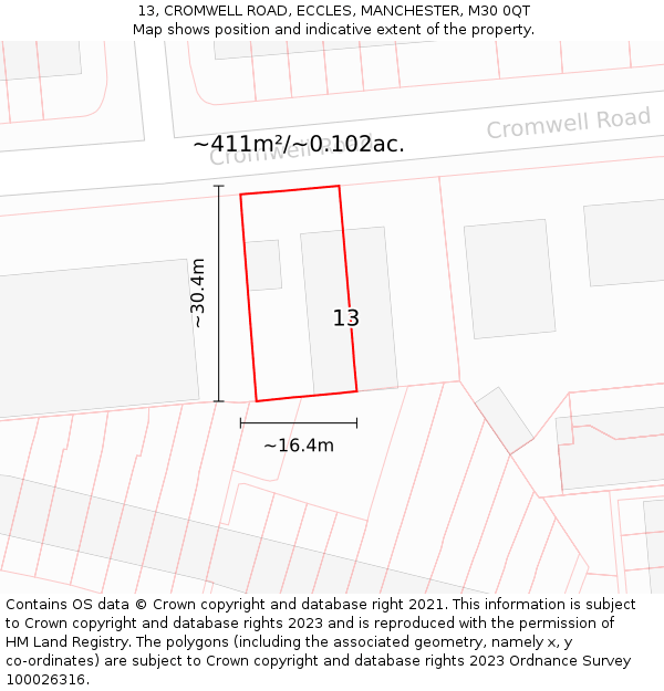 13, CROMWELL ROAD, ECCLES, MANCHESTER, M30 0QT: Plot and title map