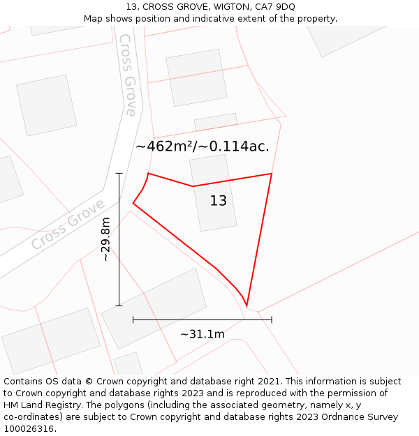 13, CROSS GROVE, WIGTON, CA7 9DQ: Plot and title map