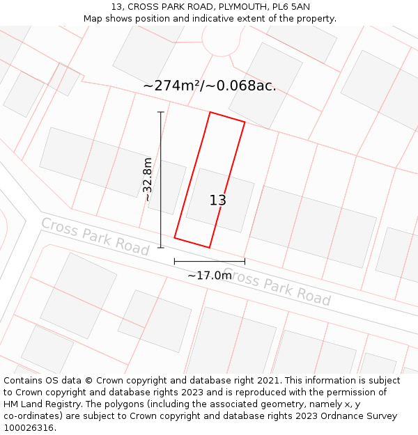 13, CROSS PARK ROAD, PLYMOUTH, PL6 5AN: Plot and title map