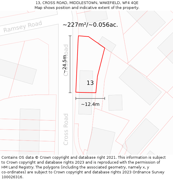 13, CROSS ROAD, MIDDLESTOWN, WAKEFIELD, WF4 4QE: Plot and title map