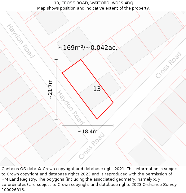 13, CROSS ROAD, WATFORD, WD19 4DQ: Plot and title map