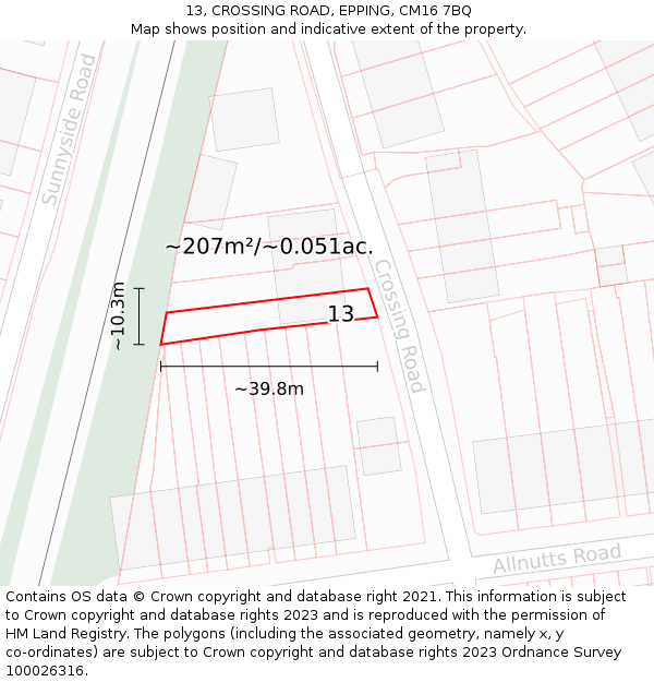 13, CROSSING ROAD, EPPING, CM16 7BQ: Plot and title map