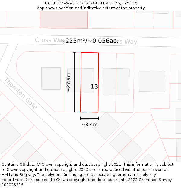 13, CROSSWAY, THORNTON-CLEVELEYS, FY5 1LA: Plot and title map