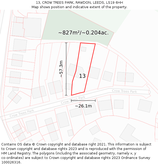 13, CROW TREES PARK, RAWDON, LEEDS, LS19 6HH: Plot and title map