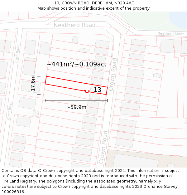 13, CROWN ROAD, DEREHAM, NR20 4AE: Plot and title map