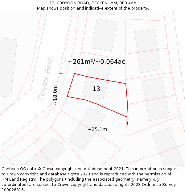 13, CROYDON ROAD, BECKENHAM, BR3 4AA: Plot and title map