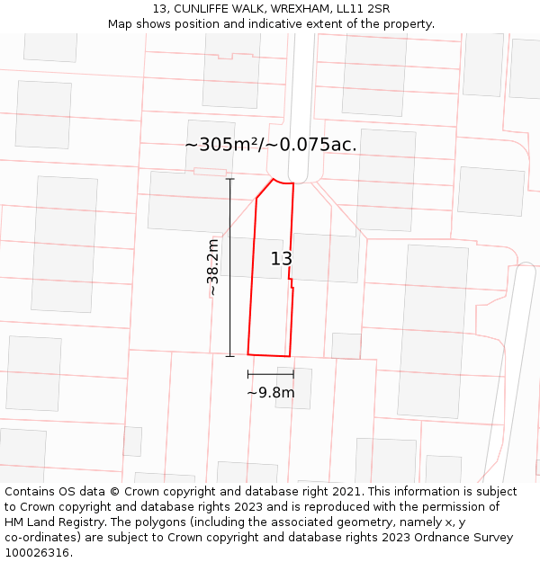 13, CUNLIFFE WALK, WREXHAM, LL11 2SR: Plot and title map