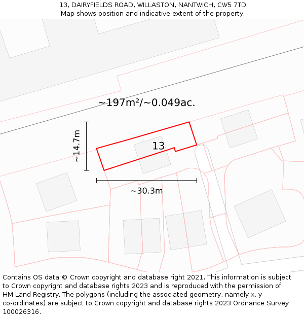 13, DAIRYFIELDS ROAD, WILLASTON, NANTWICH, CW5 7TD: Plot and title map