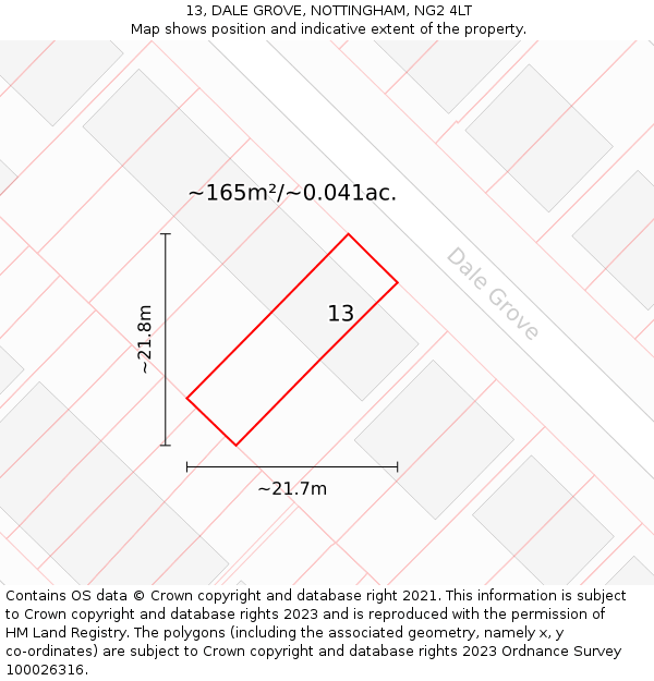 13, DALE GROVE, NOTTINGHAM, NG2 4LT: Plot and title map