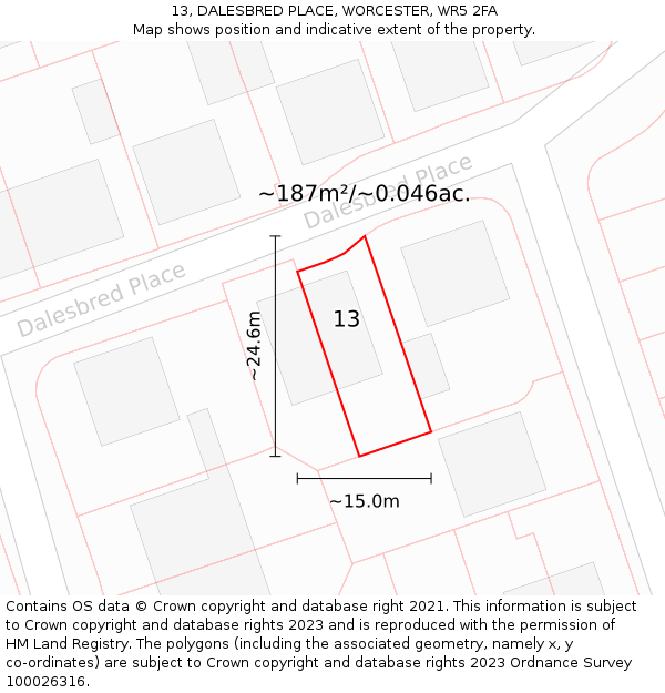 13, DALESBRED PLACE, WORCESTER, WR5 2FA: Plot and title map