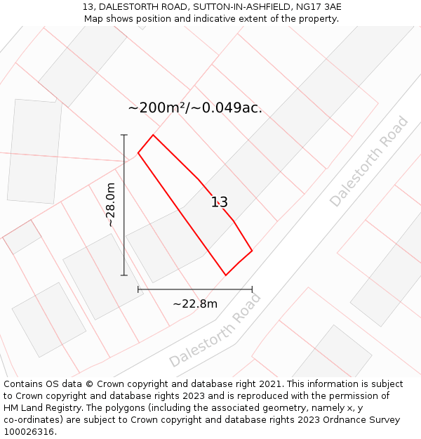 13, DALESTORTH ROAD, SUTTON-IN-ASHFIELD, NG17 3AE: Plot and title map