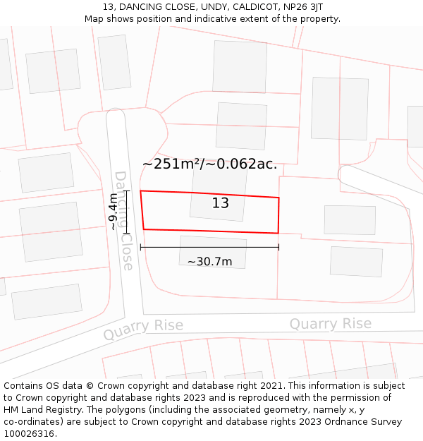 13, DANCING CLOSE, UNDY, CALDICOT, NP26 3JT: Plot and title map