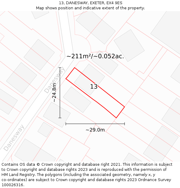 13, DANESWAY, EXETER, EX4 9ES: Plot and title map