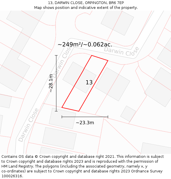 13, DARWIN CLOSE, ORPINGTON, BR6 7EP: Plot and title map