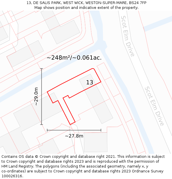 13, DE SALIS PARK, WEST WICK, WESTON-SUPER-MARE, BS24 7FP: Plot and title map
