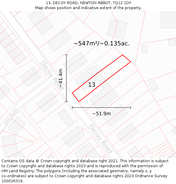 13, DECOY ROAD, NEWTON ABBOT, TQ12 1DY: Plot and title map
