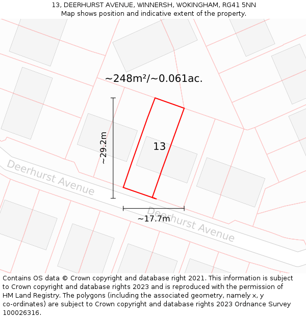 13, DEERHURST AVENUE, WINNERSH, WOKINGHAM, RG41 5NN: Plot and title map