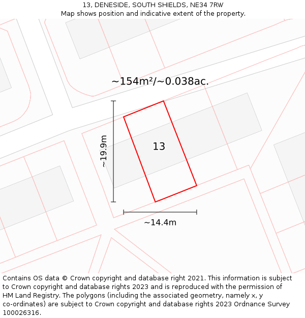 13, DENESIDE, SOUTH SHIELDS, NE34 7RW: Plot and title map