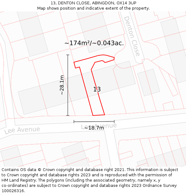 13, DENTON CLOSE, ABINGDON, OX14 3UP: Plot and title map