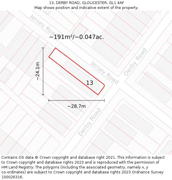 13, DERBY ROAD, GLOUCESTER, GL1 4AF: Plot and title map