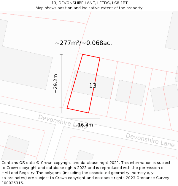 13, DEVONSHIRE LANE, LEEDS, LS8 1BT: Plot and title map