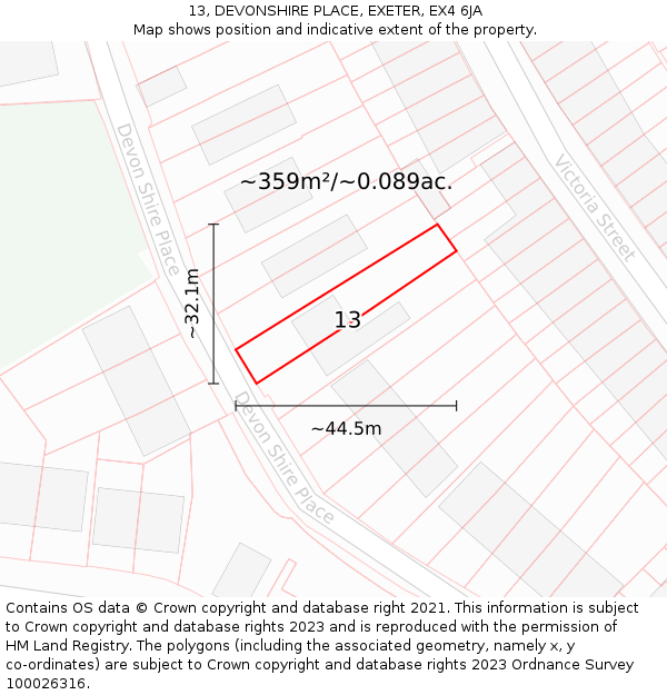 13, DEVONSHIRE PLACE, EXETER, EX4 6JA: Plot and title map