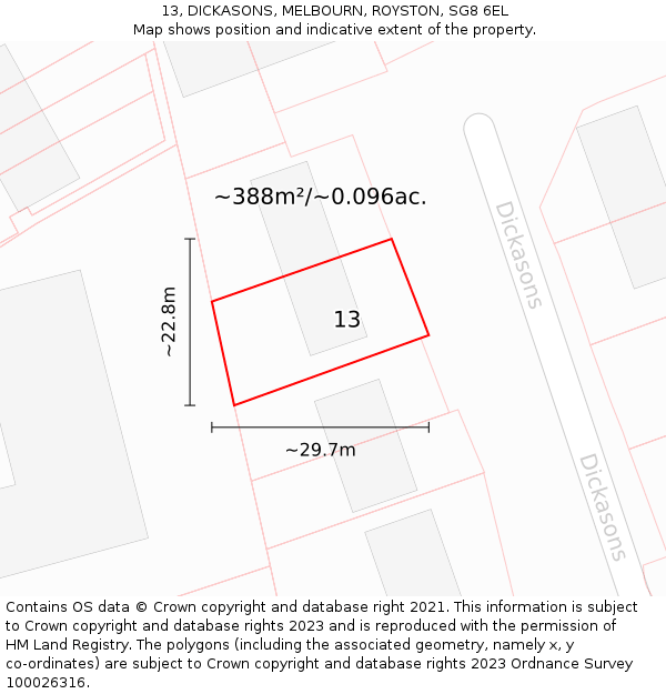 13, DICKASONS, MELBOURN, ROYSTON, SG8 6EL: Plot and title map