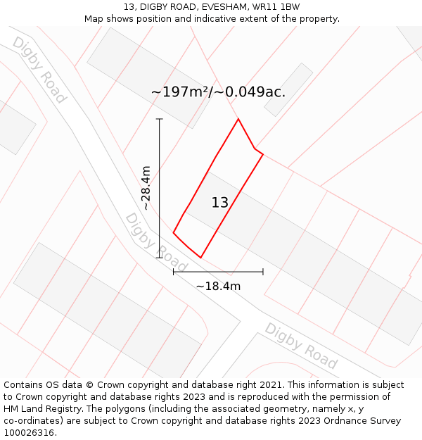 13, DIGBY ROAD, EVESHAM, WR11 1BW: Plot and title map