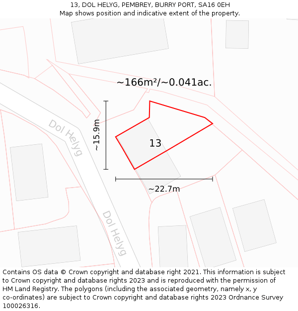 13, DOL HELYG, PEMBREY, BURRY PORT, SA16 0EH: Plot and title map