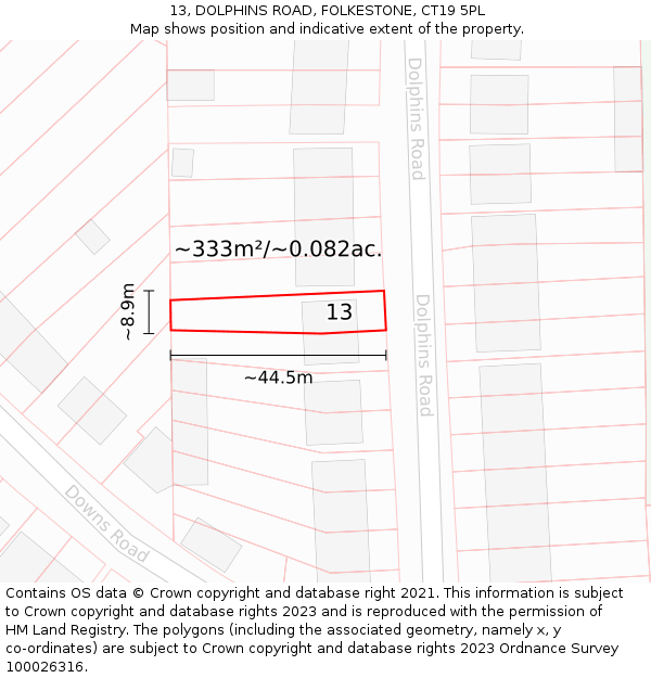 13, DOLPHINS ROAD, FOLKESTONE, CT19 5PL: Plot and title map