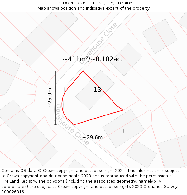 13, DOVEHOUSE CLOSE, ELY, CB7 4BY: Plot and title map