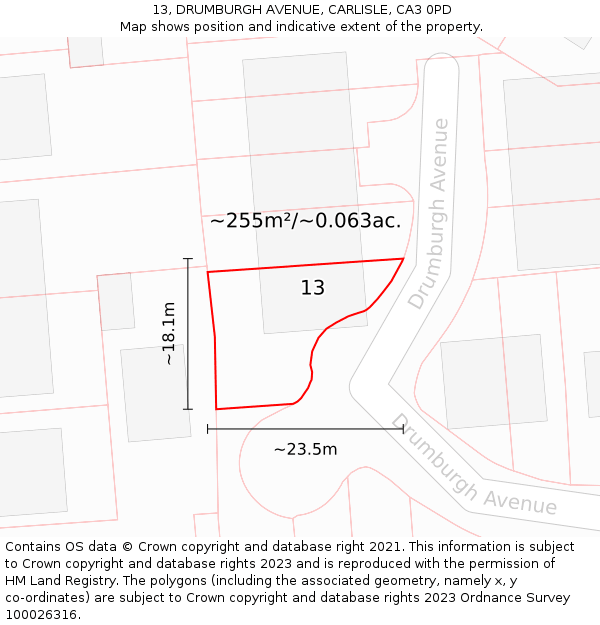 13, DRUMBURGH AVENUE, CARLISLE, CA3 0PD: Plot and title map