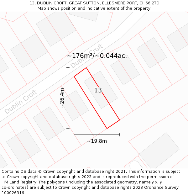 13, DUBLIN CROFT, GREAT SUTTON, ELLESMERE PORT, CH66 2TD: Plot and title map