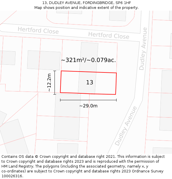 13, DUDLEY AVENUE, FORDINGBRIDGE, SP6 1HF: Plot and title map