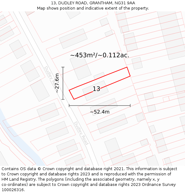 13, DUDLEY ROAD, GRANTHAM, NG31 9AA: Plot and title map