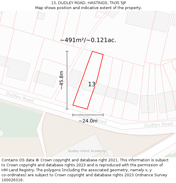 13, DUDLEY ROAD, HASTINGS, TN35 5JP: Plot and title map