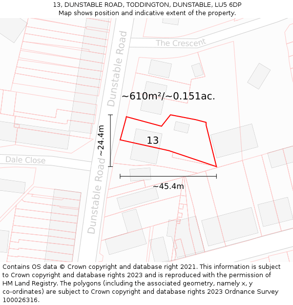 13, DUNSTABLE ROAD, TODDINGTON, DUNSTABLE, LU5 6DP: Plot and title map