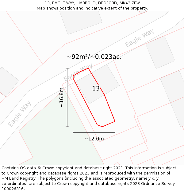 13, EAGLE WAY, HARROLD, BEDFORD, MK43 7EW: Plot and title map