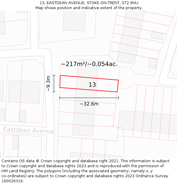 13, EASTDEAN AVENUE, STOKE-ON-TRENT, ST2 9NU: Plot and title map
