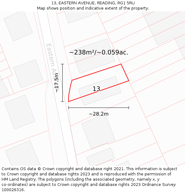 13, EASTERN AVENUE, READING, RG1 5RU: Plot and title map