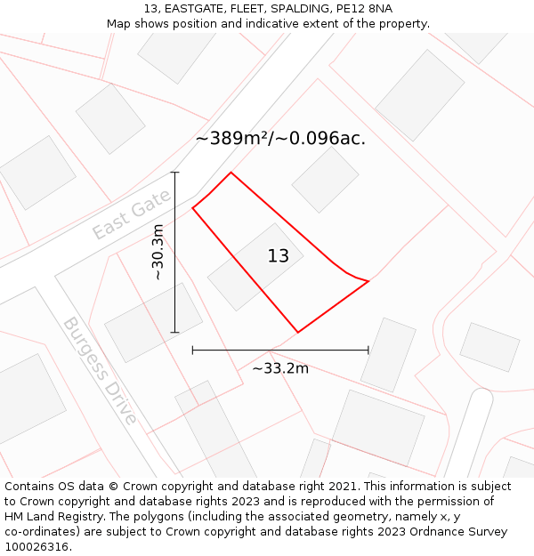 13, EASTGATE, FLEET, SPALDING, PE12 8NA: Plot and title map