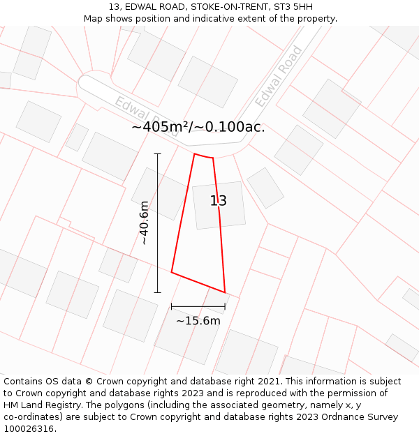 13, EDWAL ROAD, STOKE-ON-TRENT, ST3 5HH: Plot and title map