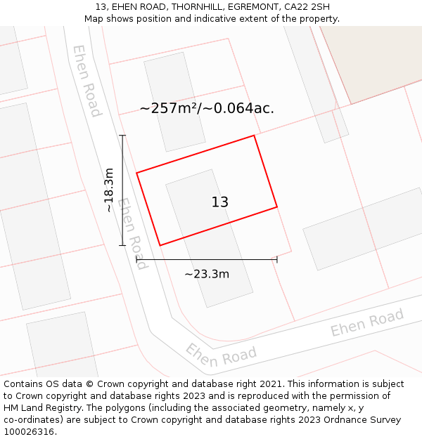 13, EHEN ROAD, THORNHILL, EGREMONT, CA22 2SH: Plot and title map