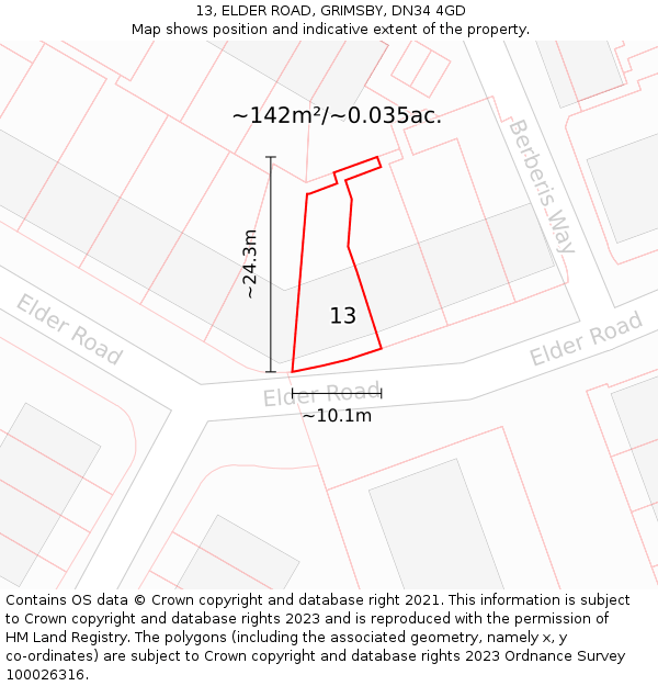 13, ELDER ROAD, GRIMSBY, DN34 4GD: Plot and title map