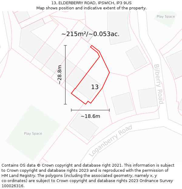13, ELDERBERRY ROAD, IPSWICH, IP3 9US: Plot and title map