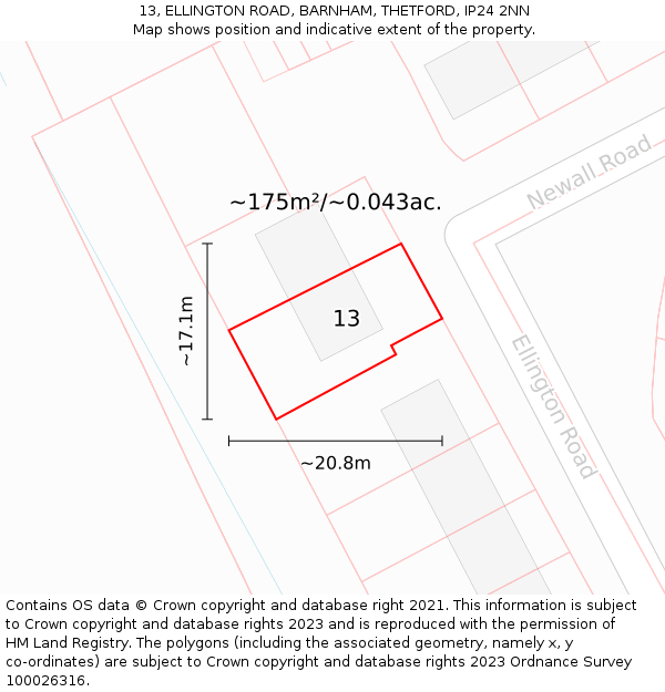 13, ELLINGTON ROAD, BARNHAM, THETFORD, IP24 2NN: Plot and title map